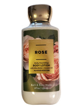 Bath & Body Works Rose Body Lotion bottle shows lightweight, fast-absorbing moisture for smooth skin