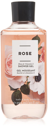 Bath & Body Works Rose Shea Vitamin E Shower Gel bottle with rose scent for soothing cleanse.