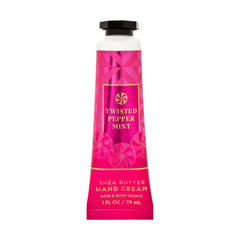 Bath & Body Works Shea Butter Hand Cream Twisted Peppermint in 1oz tube for on-the-go hydration.