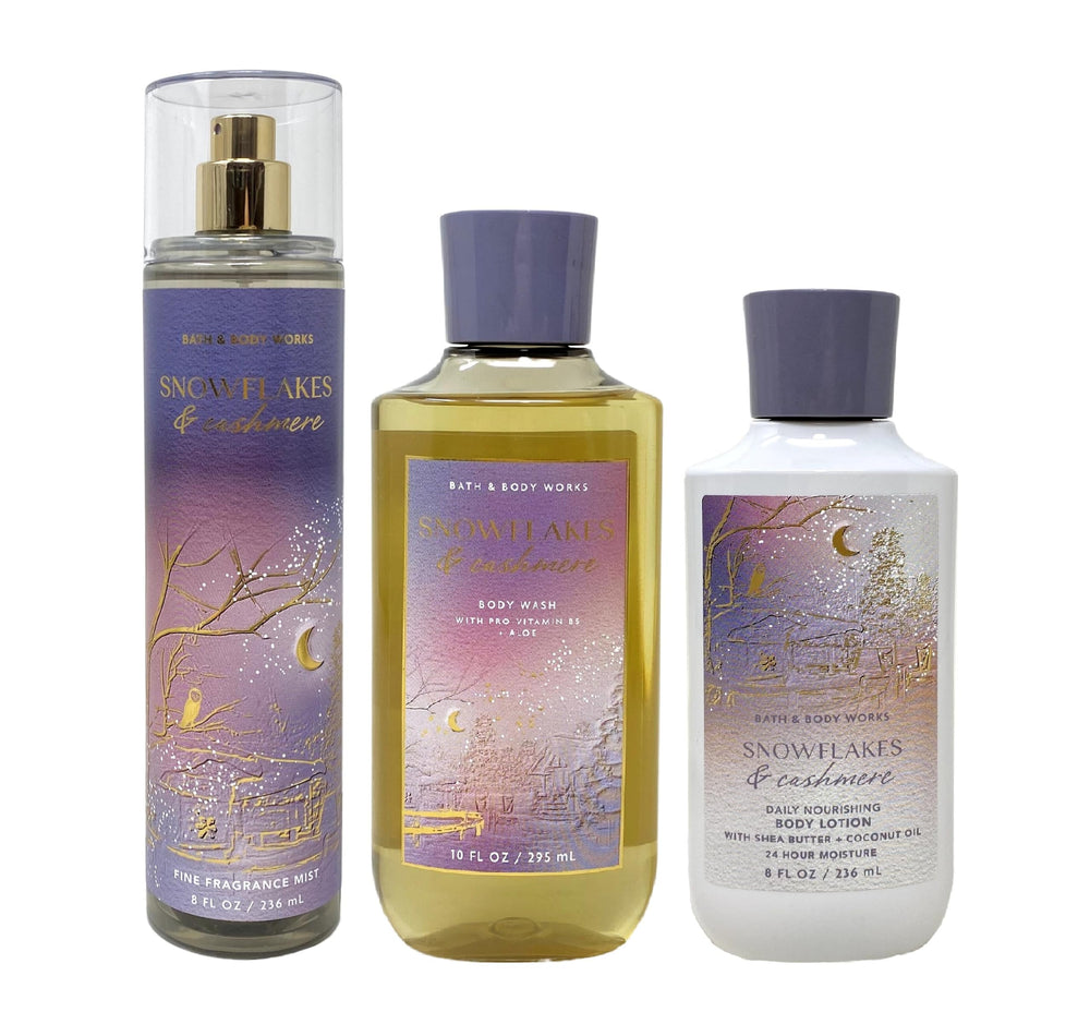 Bath & Body Works Snowflakes & Cashmere shower gel pour bottle showcases rich lather for daily cleansing