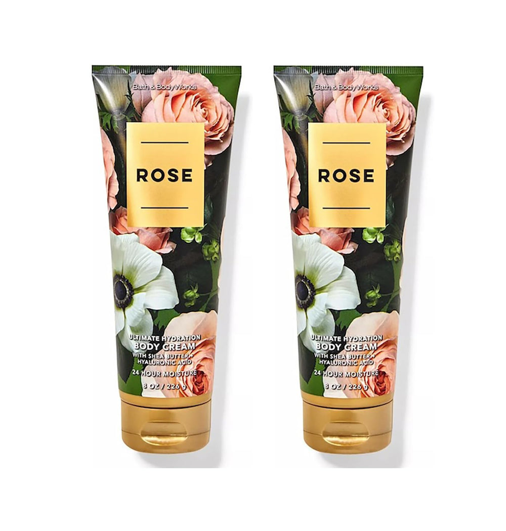 Bath & Body Works Ultimate Hydration Body Cream Rose 8oz 2-pack delivers 24-hour moisture with a clean cotton fragrance.