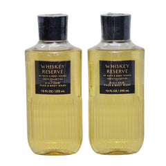 Bath and Body Works Whiskey Reserve shower gel 2-pack bottle pour, refreshing cleanse with Shea and Vitamin E
