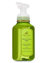 Bath and Body Works White Barn Eucalyptus Mint bottle with mint print for refreshing hand washing.