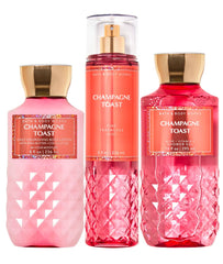 Bath & Body Works Champagne Toast daily trio packaging showcases a festive gift-ready set.