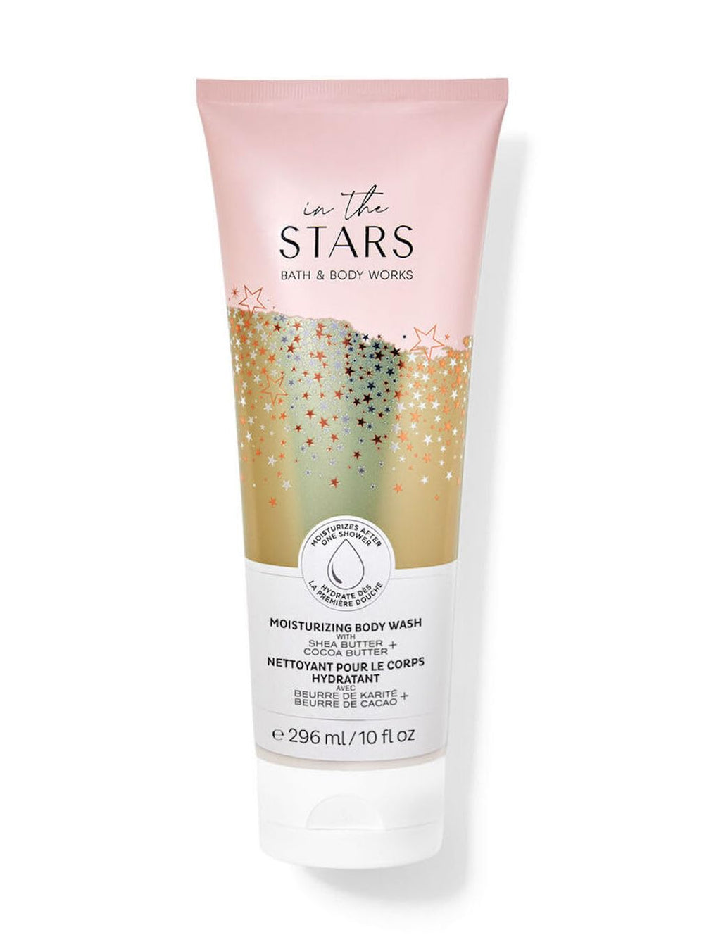 Bath & Body Works In The Stars moisturizing body wash bottle pour for a luxurious shower routine.