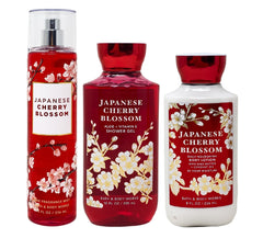 Bath & Body Works Japanese Cherry Blossom trio—shower gel, mist, lotion for long-lasting fragrance.