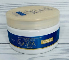 Bath & Body Works True Blue Spa cracked heel treatment closeup with shea butter and glycolic acid.