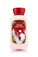 Bath & Body Works Winter Candy Apple label closeup highlighting fragrance notes for mood-enhancing scent.