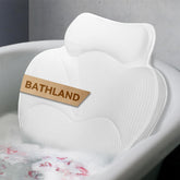 Bathland bath pillow shows large ergonomic fit for comfortable tub lounging
