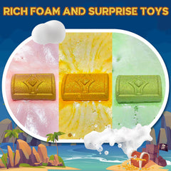 Bathletes bath bombs treasure chest toy reveal delights with a small prize after fizzing.