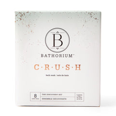 Bathorium Crush 8-Pack Discovery Set box front, showcasing premium bath soaks for a luxurious soak