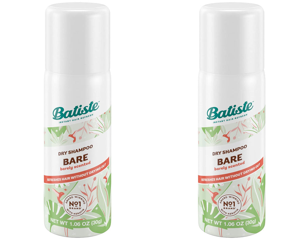 Batiste Bare dry shampoo bottle closeup demonstrates quick refresh.