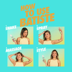 Batiste Brilliant Blonde Dry Shampoo before-after demonstrates instant lift and revived shine without washing.