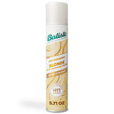 Batiste Brilliant Blonde Dry Shampoo bottle in hand for quick oil absorption and refresh.