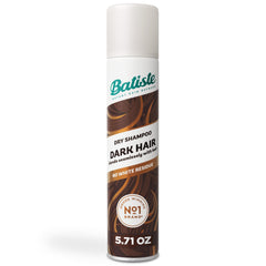 Batiste Dark Dry Shampoo bottle refreshes oil-prone roots without water.