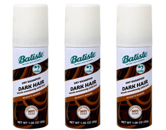 Batiste Dark Dry Shampoo mini pack bottle closeup shows quick root refresh.