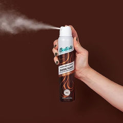 Batiste Dry Shampoo Dark & Deep Brown dispensing nozzle close-up shows quick-dry spray for fast refresh.
