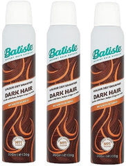 Batiste Dry Shampoo Dark & Deep Brown pack of 3 bottles front refreshes brunette hair between washes.
