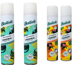 Batiste dry shampoo spray 4-pack close-up of bottles for quick hair refresh and oil absorption