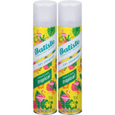Batiste Tropical Dry Shampoo bottle front with coconut-vanilla scent and refreshing vibe.
