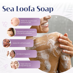 Baudelaire Sea Loofa Soap in use with rich lather during bath ritual.