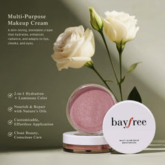 Bayfree Multi Glow Balm on eyelids creates a gentle, radiant glow.