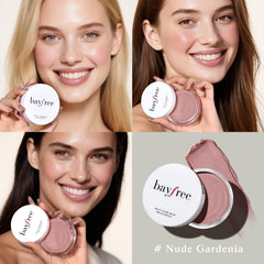 Bayfree Multi Glow Balm on lips shows soft color for a subtle pout.