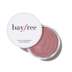 Bayfree Multi Glow Balm swatch on cheek for natural radiance and blendable color.
