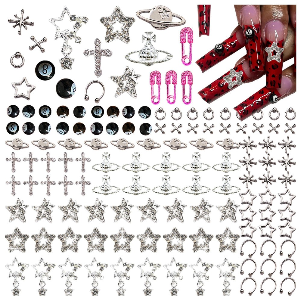 BBATT-HAPPY 134pcs nail charms package shows a sparkling mix for creative nail art.