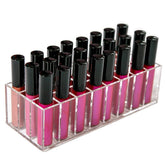BBDOU acrylic lip gloss holder 24-slots front view keeps cosmetics neatly accessible.