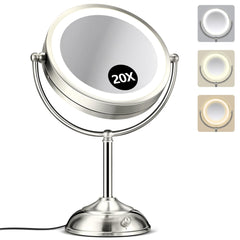 BBP 20x magnifying mirror front-lit for precise grooming.