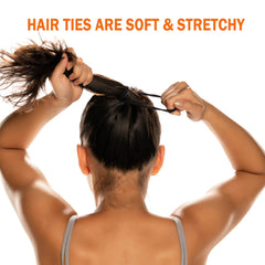BBPOOL hair tie stretch demo shows strong elasticity for various hair types.