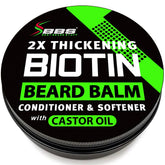 BBS Best Beard Stuff biotin beard balm jar shows fuller beard appearance.