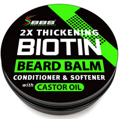 BBS Best Beard Stuff biotin beard balm jar shows fuller beard appearance.