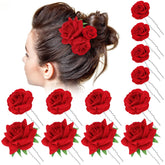 BBTO rose hair clip red large size for elegant flamenco or wedding updos