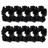 BBTO satin scrunchies black pack closeup highlighting glossy satin and gentle grip for everyday use