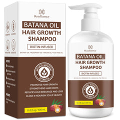 Beadlamey Root Activator Batana Oil Shampoo bottle promoting fuller-looking hair