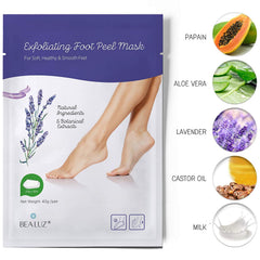 Bealuz foot peel mask closeup of exfoliating action on dry skin