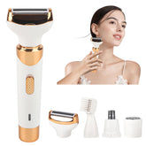Beanify 4-in-1 electric razor heads close-up showing versatile facial and body grooming options.