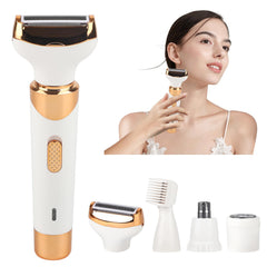 Beanify 4-in-1 electric razor heads close-up showing versatile facial and body grooming options.