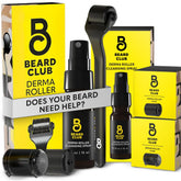 Beard Club premium derma roller close-up shows 540 titanium needles for precise beard and skin care