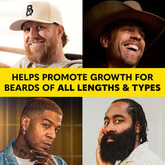The Beard Club Premium Growth Oil bottle highlights daily grooming and itch relief.