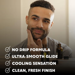 Beard Club shaving gel closeup texture shows clear non-foaming formula for smoother glide
