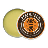 Beard Guyz Beard Balm jar closeup shows a creamy formula for soft, manageable facial hair.