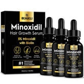 Beaueli 5% Minoxidil bottle closeup for targeted scalp application and potential hair regrowth support.
