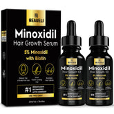Beaueli 5% minoxidil bottle with drops for precise scalp application and growth support.