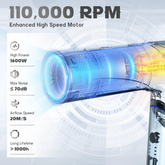 BEAUTURAL hair dryer with 110000rpm brushless motor for fast drying and quiet use.