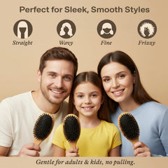 Beauty by Earth boar-bristle brush on fine hair demonstrating easy glide and reduced breakage