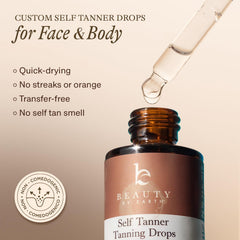 Beauty by Earth self tanning drops on the face demonstrate a buildable medium tan.