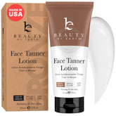 Beauty by Earth face tanner bottle close-up shows buildable, natural color.